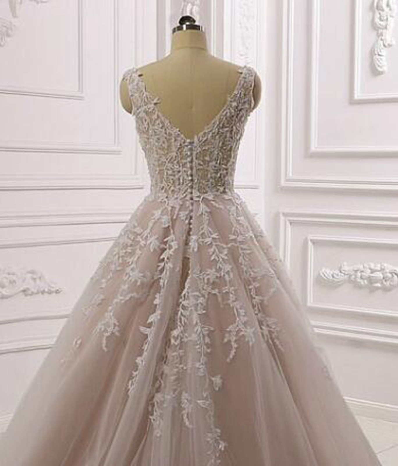 Ivory Pink Lace Wedding Dress Bridal Gown Beaded 32-60 Plus Size Strappy Buttons