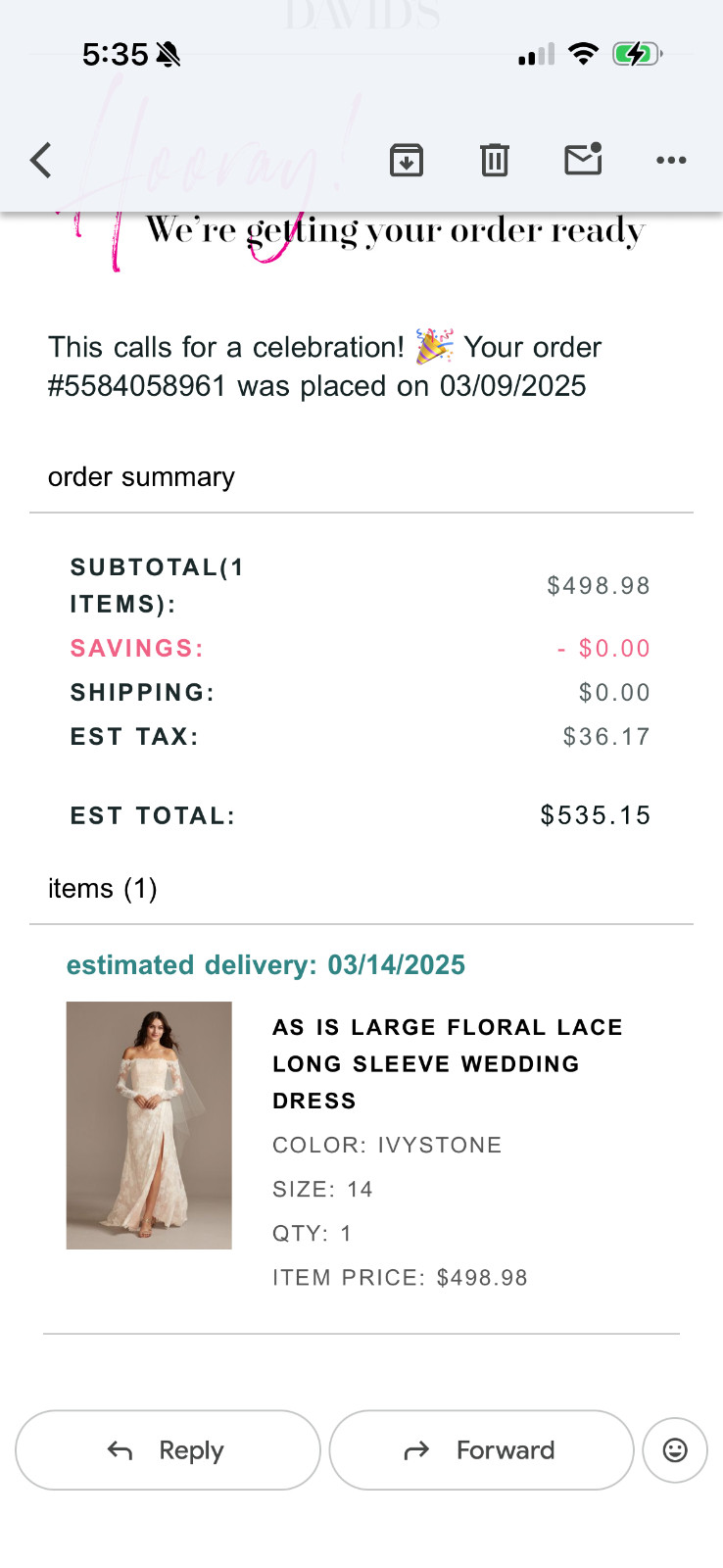 MELISSA SWEET Large Floral Lace Long Sleeve Wedding Dress Size 14