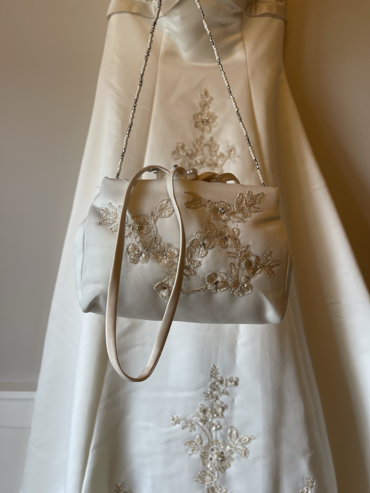 Mary’s Bridal Wedding Dress + Matching Beaded Purse (Size 8)