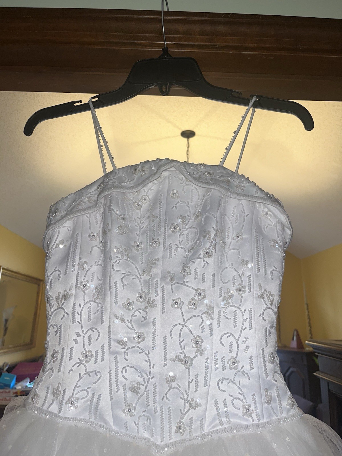 Michelangelo Wedding Dress Beaded and Sequin Straps Tulle Beaded Bodice Size 2