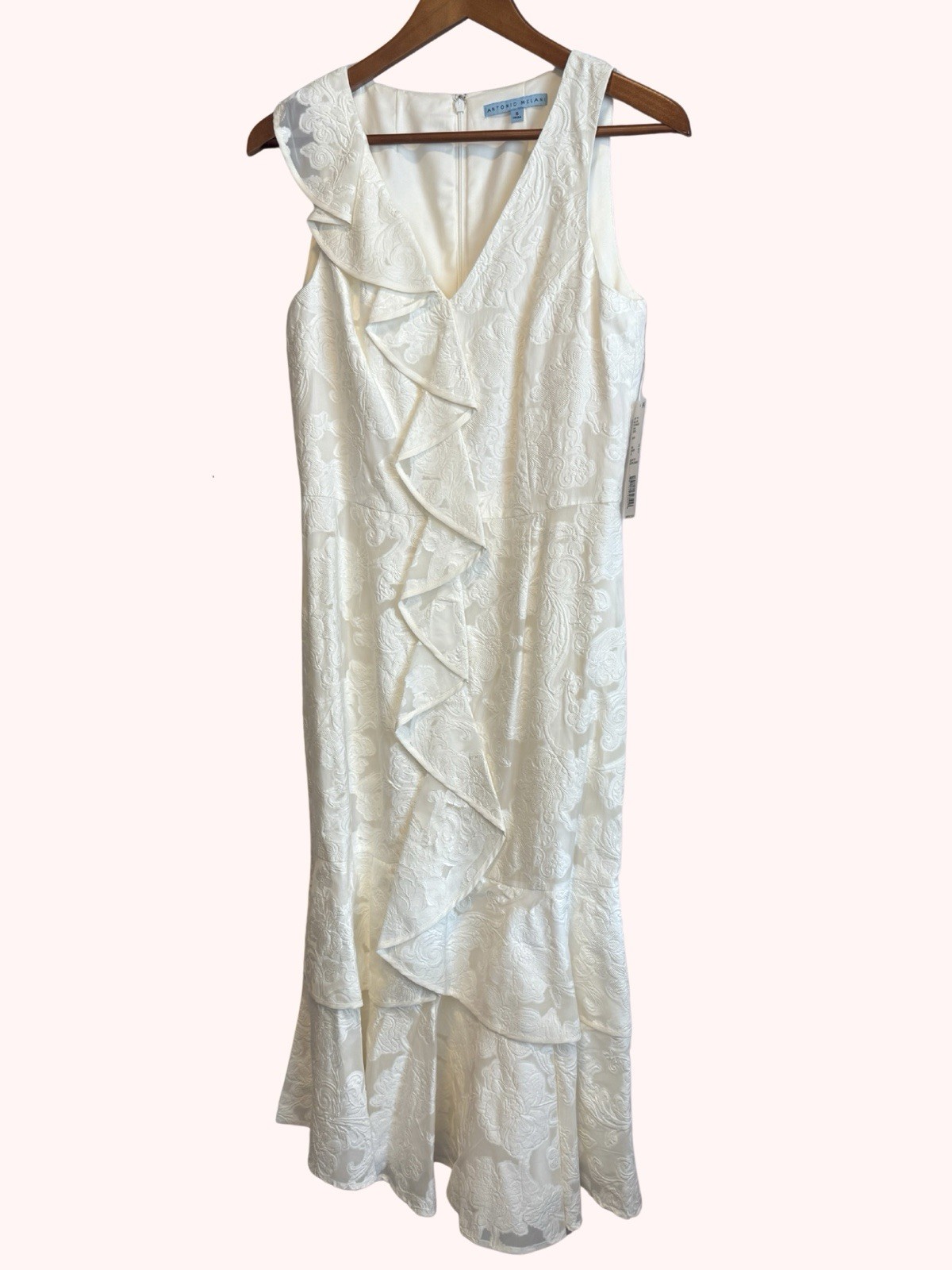 Tiered Ruffle Midi Dress Size 6 Wedding Shower Antonio Melani Ivory Jacquard NWT