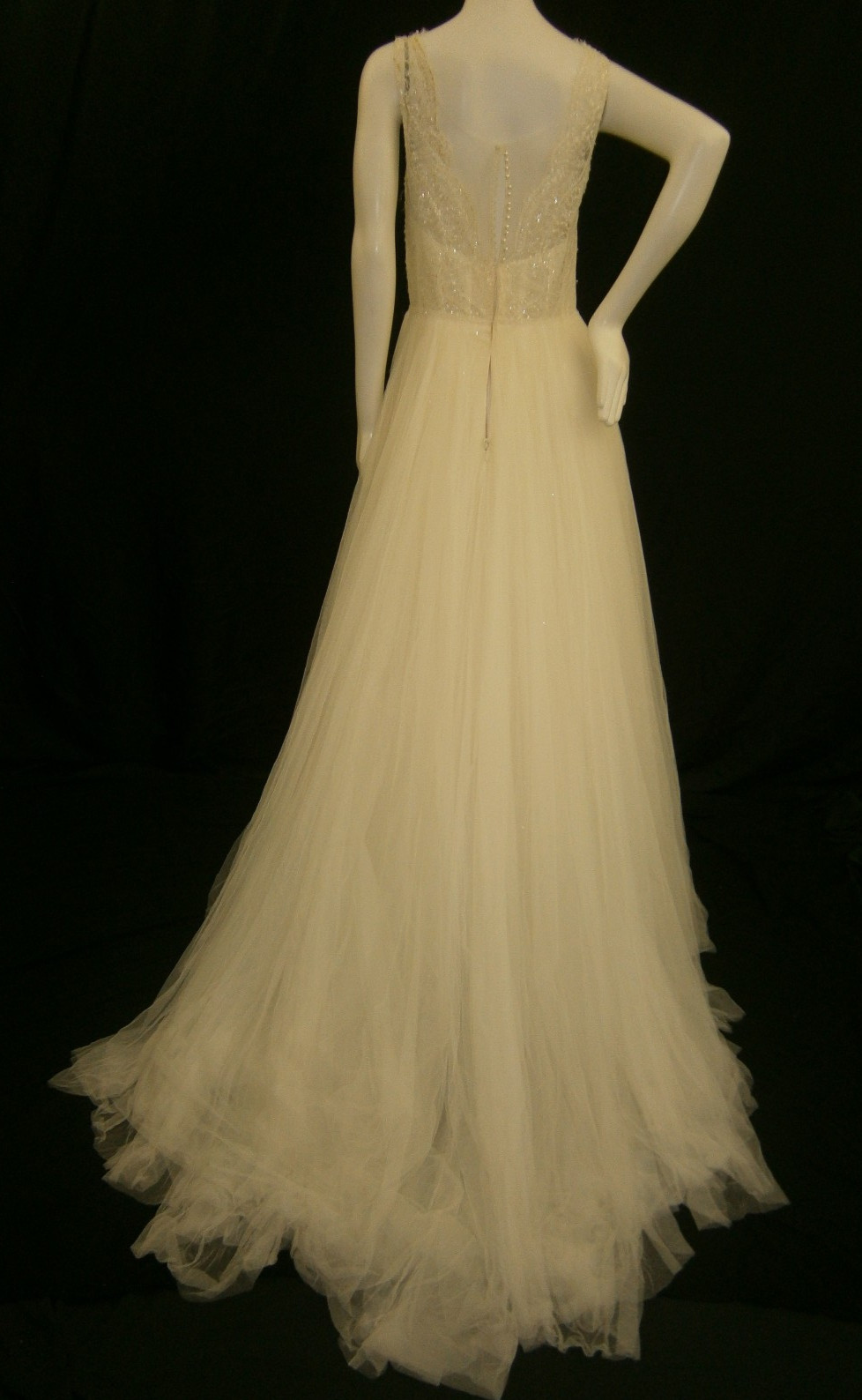 Watters Bridal 68405B Wedding Dress 10 Ivory A-Line Net Shimmer Lace Illusion