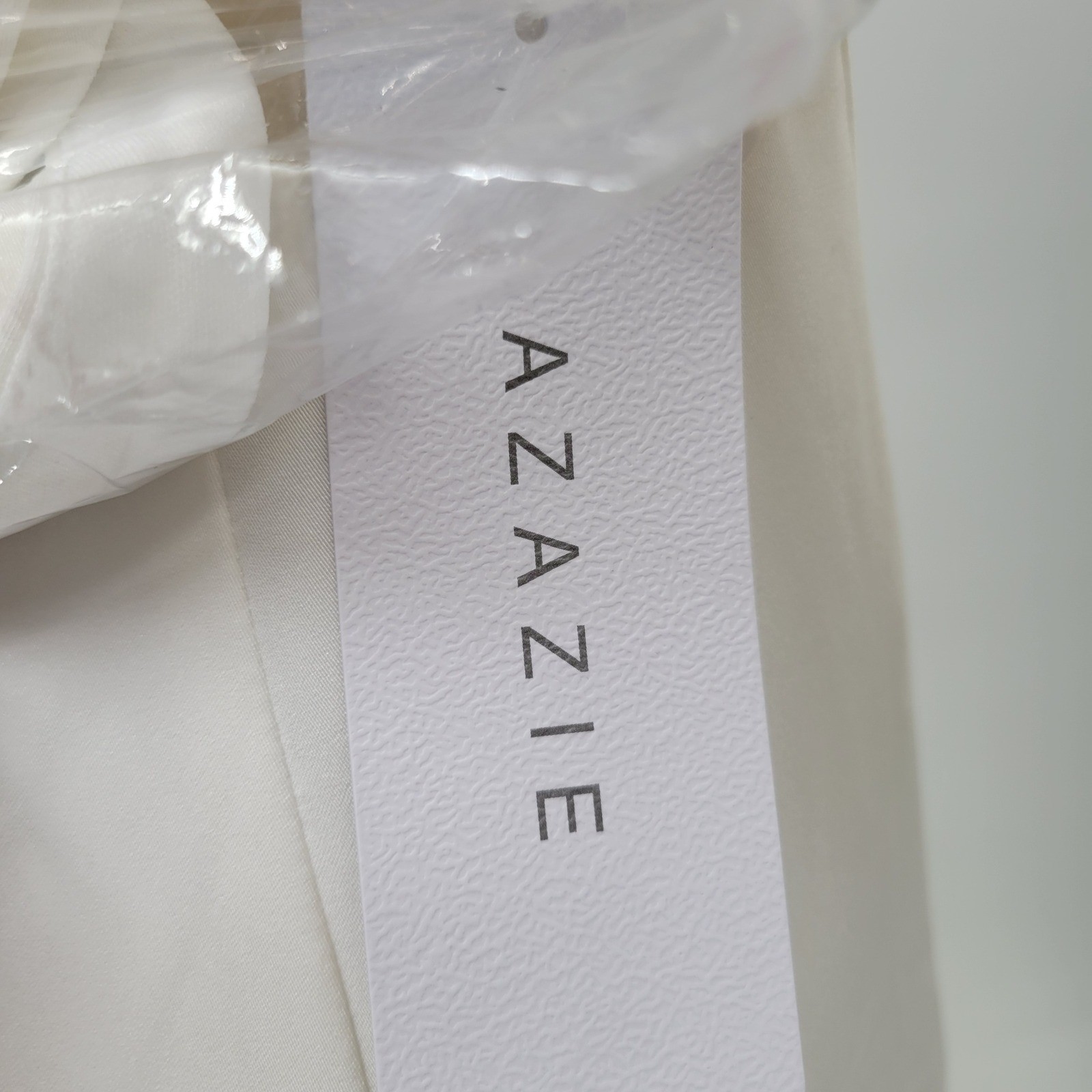 AZAZIE Moonlight Wedding Dress 04 Diamond White Off Shoulder Ruched Button Back