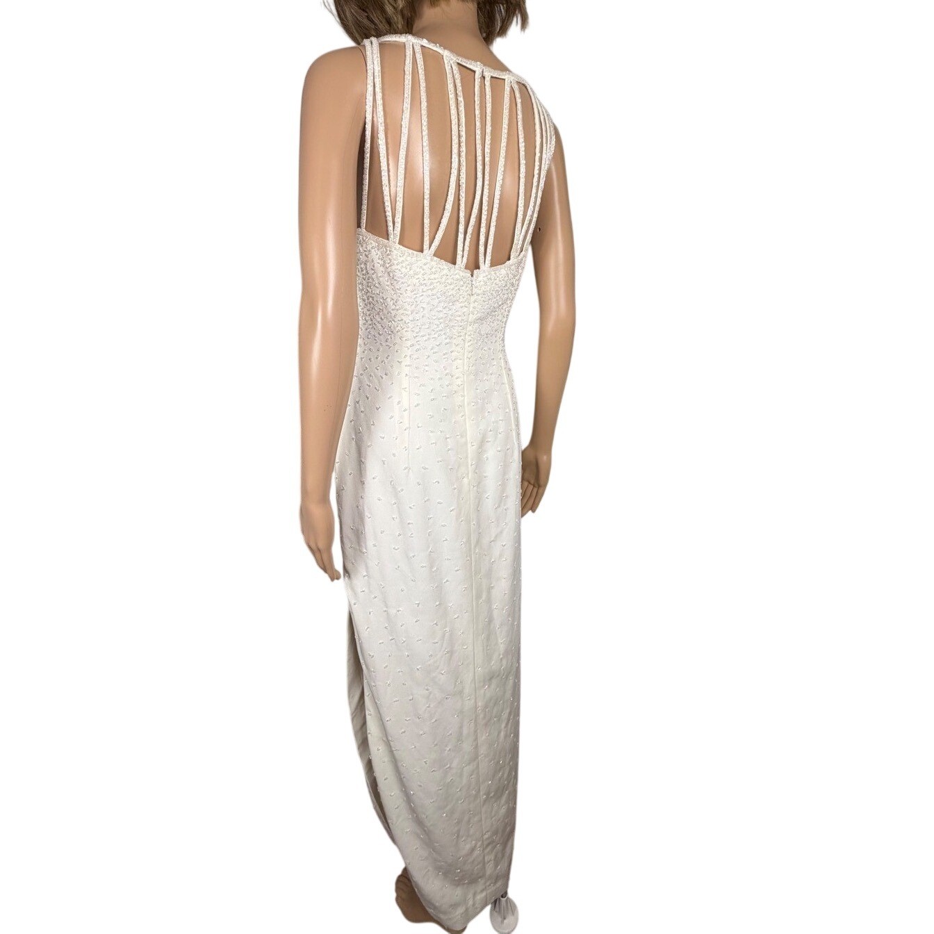 Je Matadi Vintage Maxi Dress Ivory Beaded Cage Back Wedding Gown