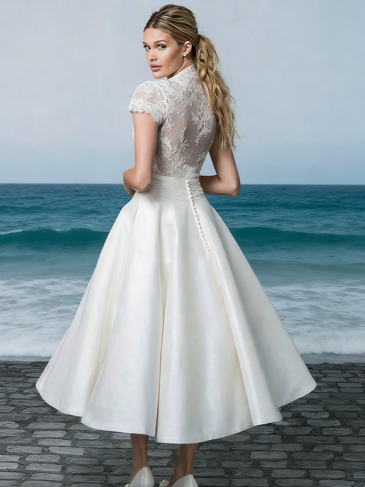 Short lace wedding dress wedding dress civil service dress 34 36 38 40 42 44 46 48