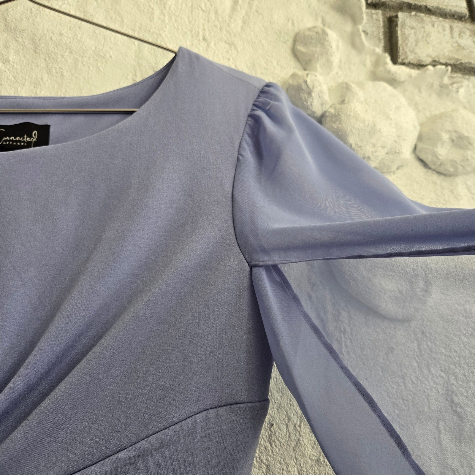 Connected Apparel Lavender Side Knot Chiffon Cape Sleeve Sheath Dress 10