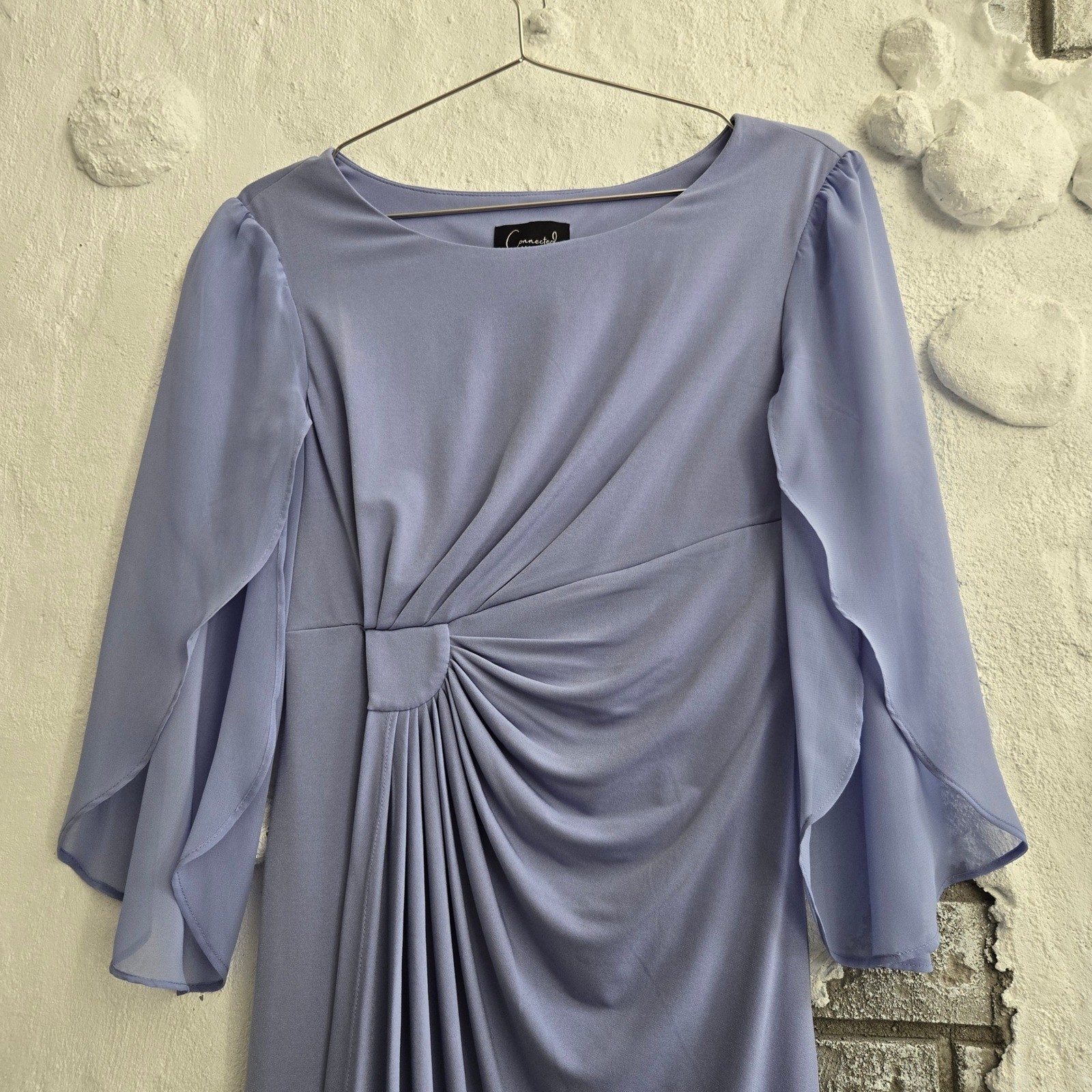 Connected Apparel Lavender Side Knot Chiffon Cape Sleeve Sheath Dress 10