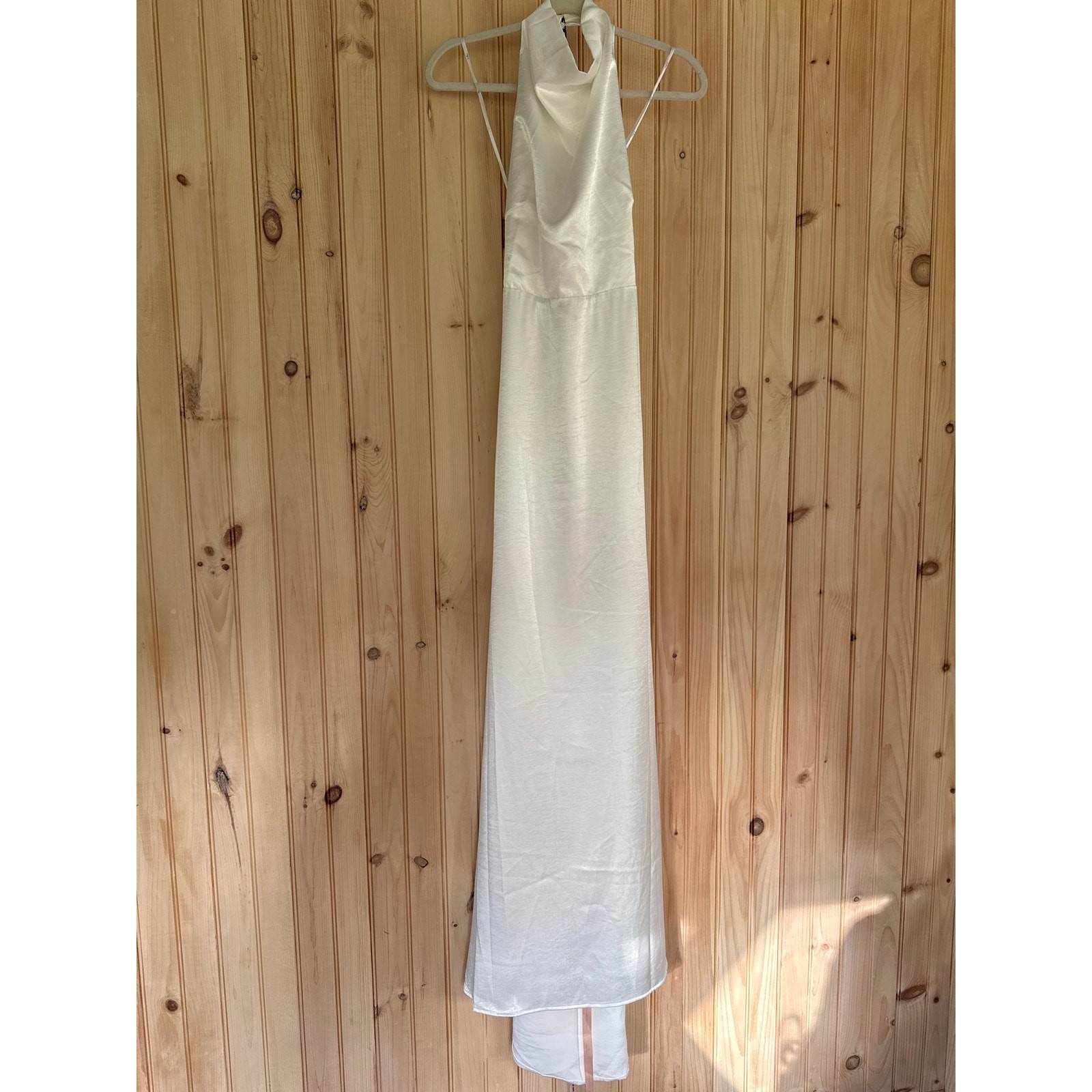 Lulus Meliana White Satin Halter Backless Maxi Dress Wedding Gown Elegant Small