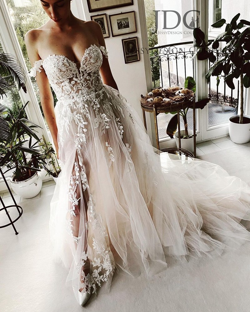 Illusion Lace Wedding Dress Bridal Gown 32-60 Plus Size Buttons Slit Beaded