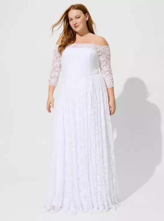 Torrid Ever After White Lace Off-Shoulder A-Line Wedding Dress Size 14 1X