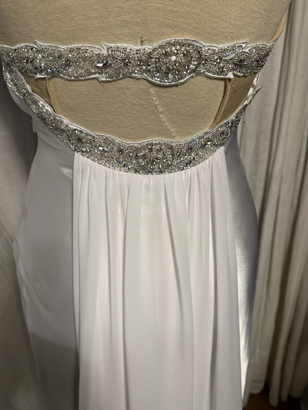 Sean Couture White Satin Silver Beads Ect. Halter L Gown/Wedding Dress SzXXS Use