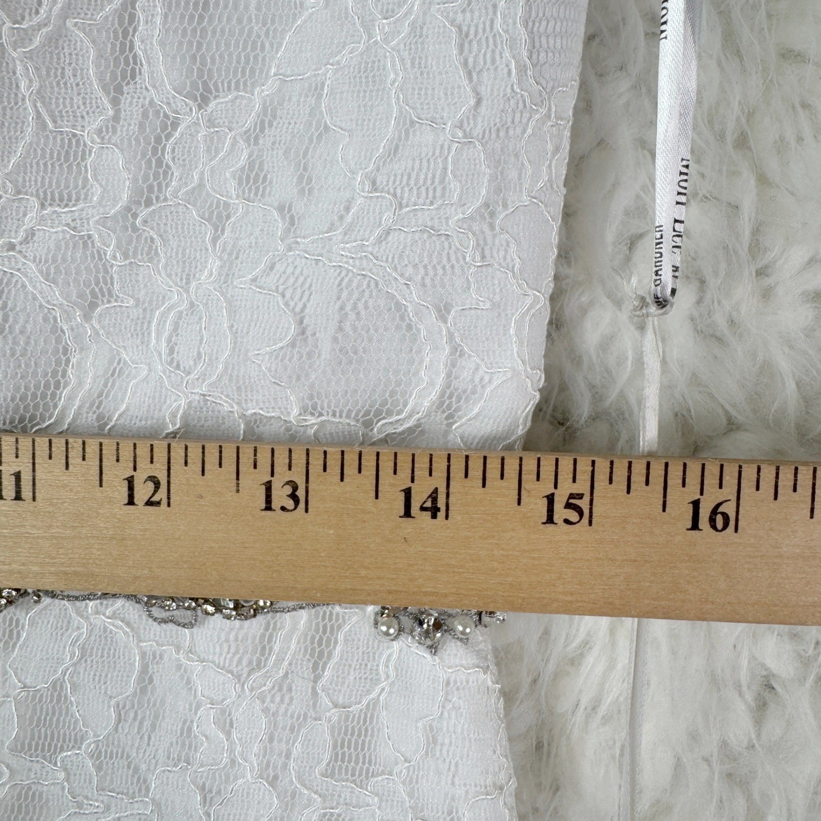 Mori Lee Madeline Gardiner Wedding Dress Lace Beaded Belt V Neck Sleeveless 10