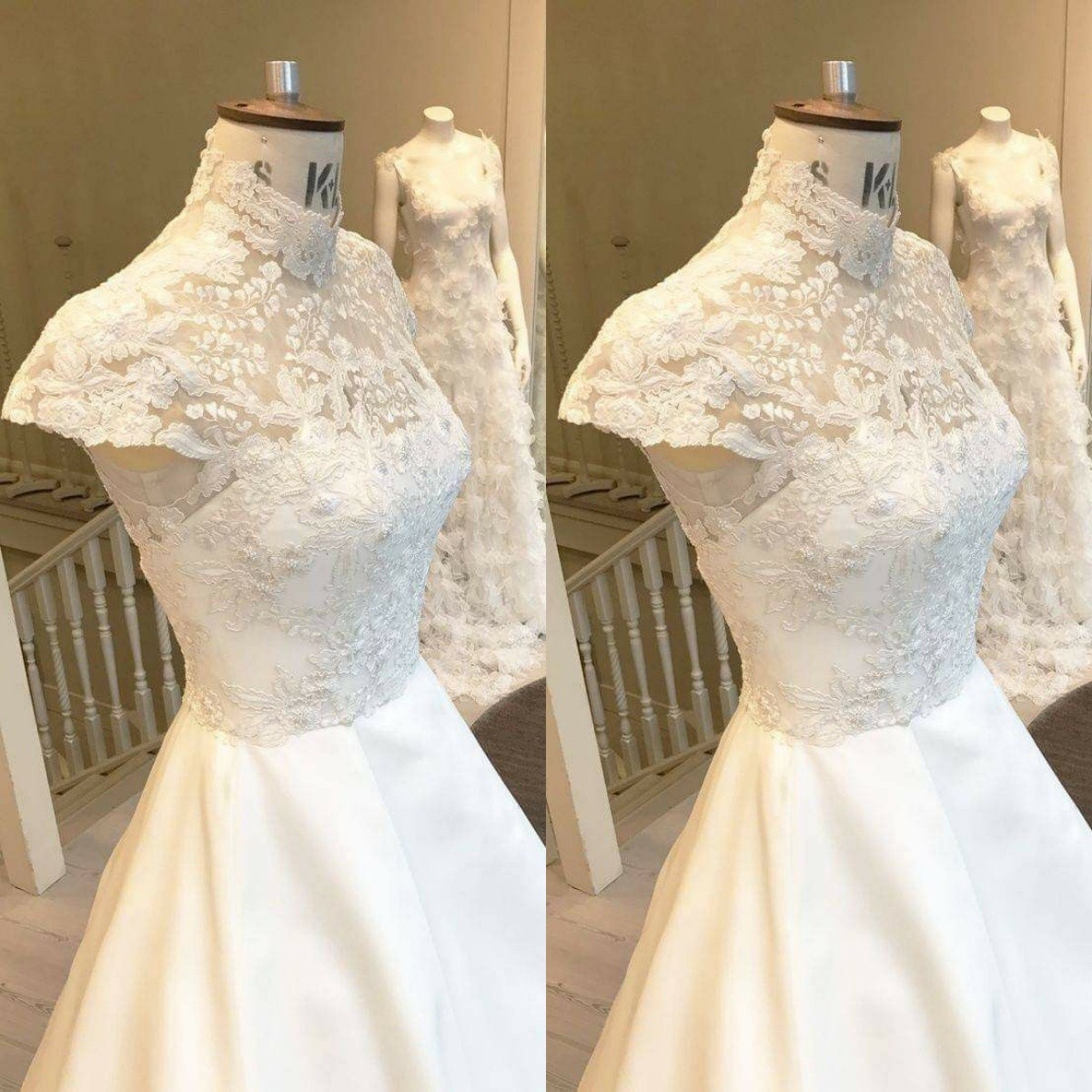 Wedding Jacket Lace Appliques Short Sleeves Bride Capes High Neck Bridal Jacket