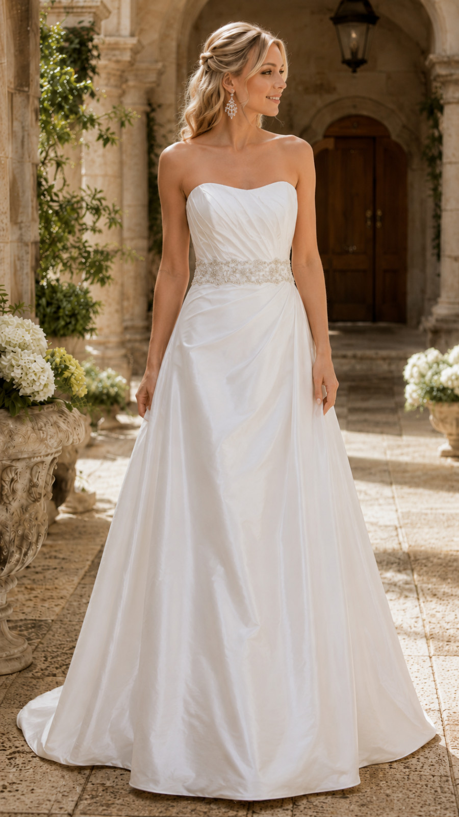 Casablanca Sample Wedding Dress Gown 14-16 Ivory Satin Taffeta Beaded Elegant