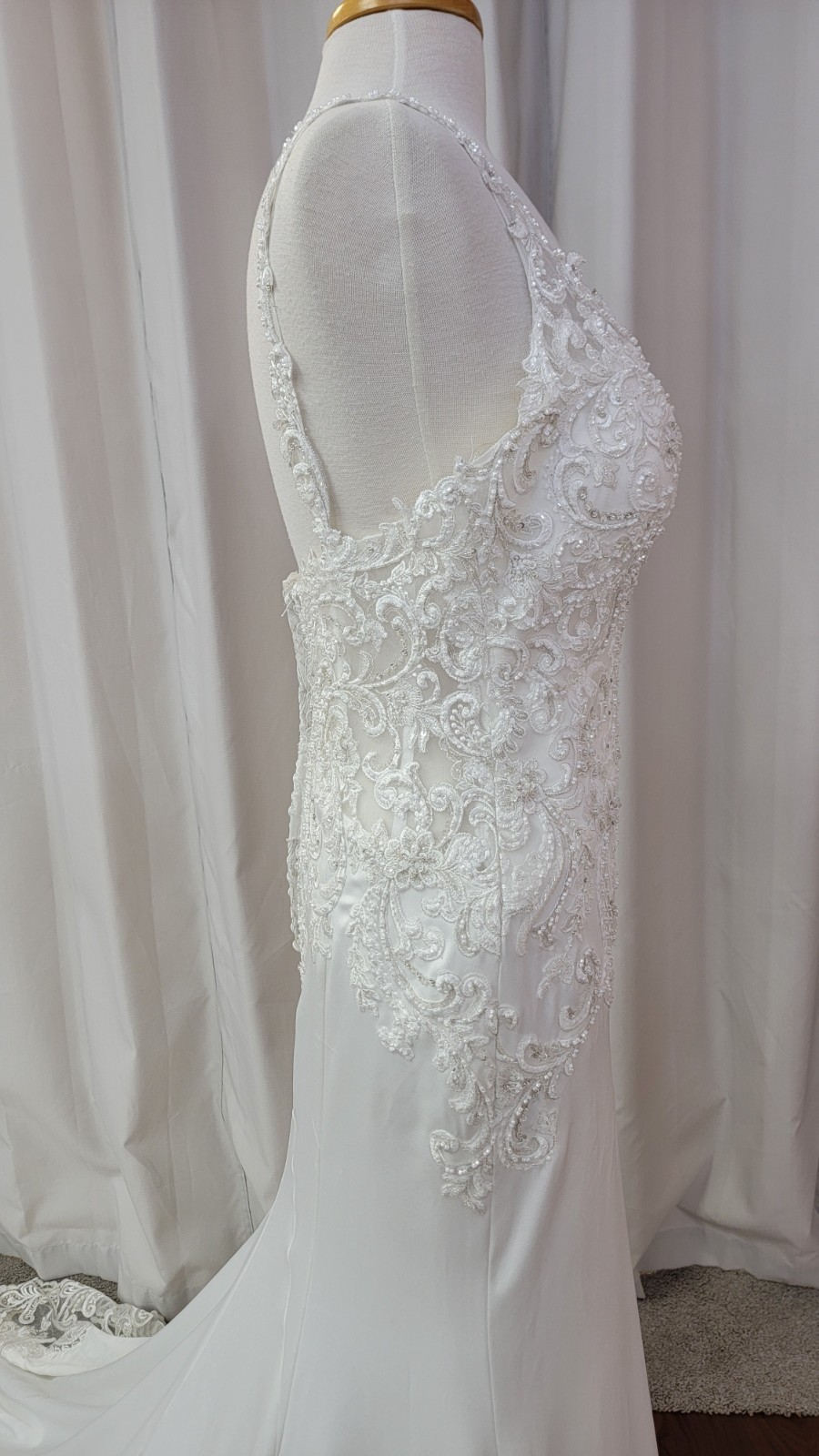 Morilee Bridal 2072L Raya Satin Fit and Flare Wedding Dress Lace Train Ivory