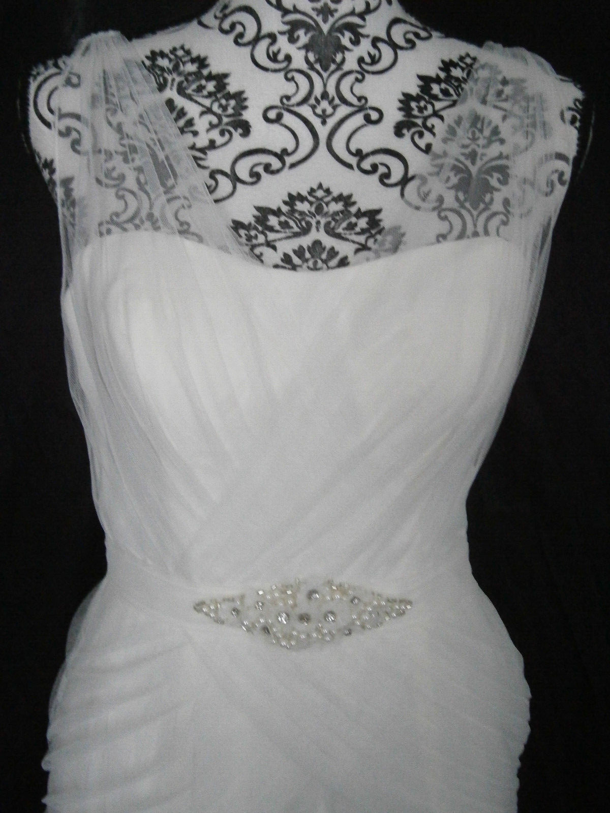 Barijay 200 Wedding Dress Ivory 8 Sheath Swarovski Crystal Tulle Ruching NWT