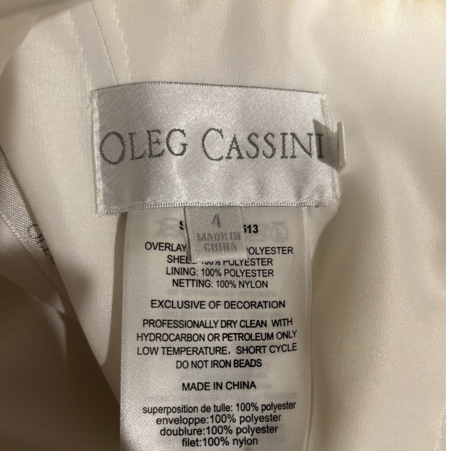 Romantic Bridal Oleg Cassini CMK513 Ivory Lace Beaded Wedding Dress Size 4 Tea L