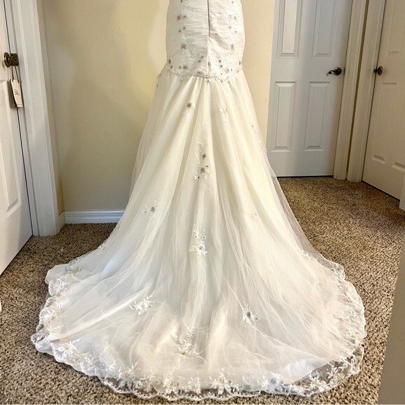 Light Champagne Mermaid Wedding Dress Lace sequin embroidered Fishtail size XS