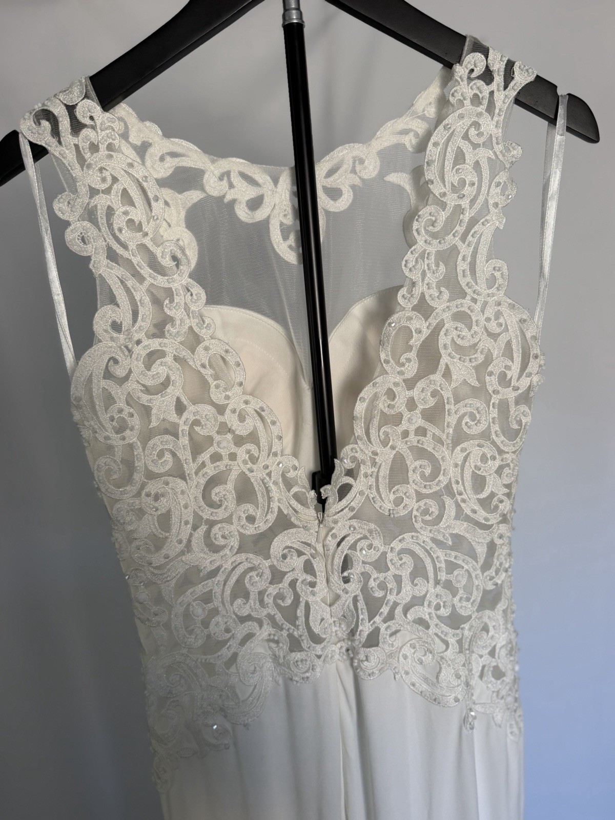 Cinderella Divine White Lace Sleeveless V-Neck Long Wedding Dress 4