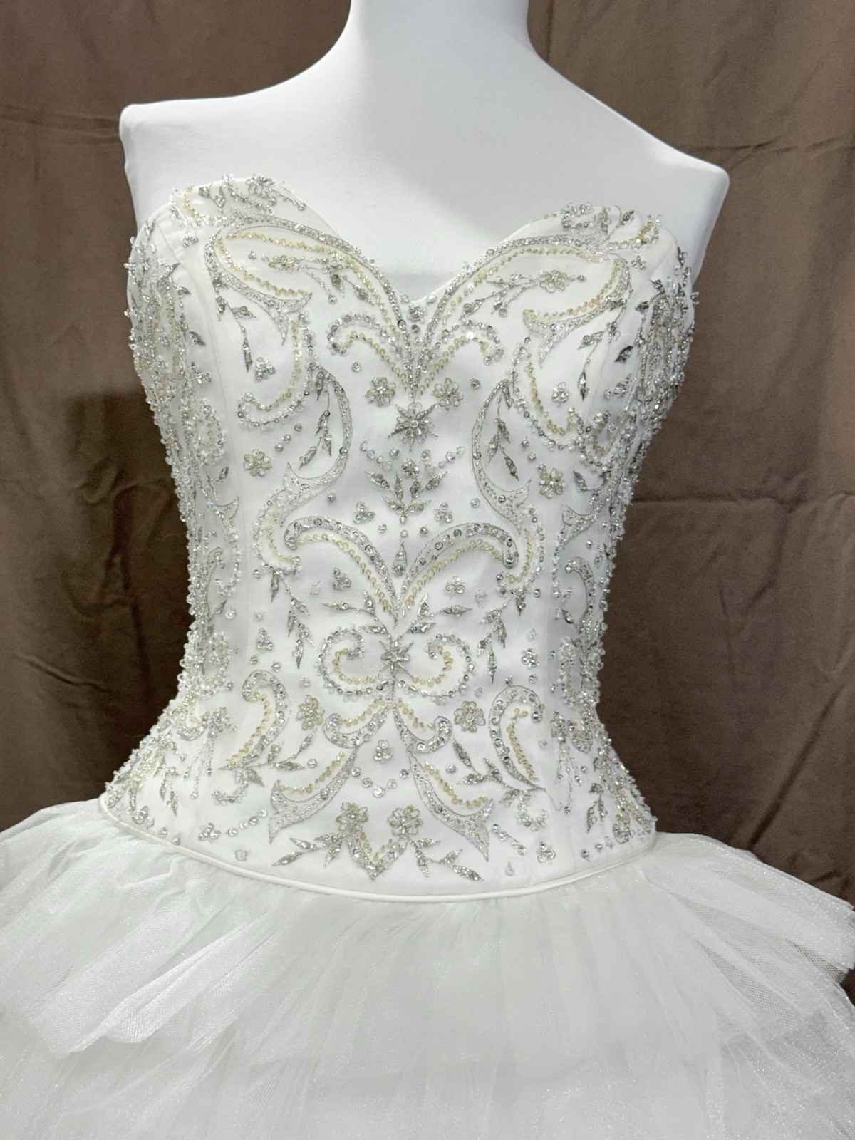 Moonlight Sz 8 White Strapless Beaded Bodice Tiered Layered Tulle Wedding Dress