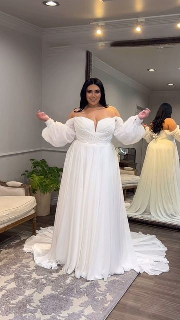 Beach Boho Chiffon Wedding Dress Long Sleeve Off Shoulder Sweep Train Ball Gown