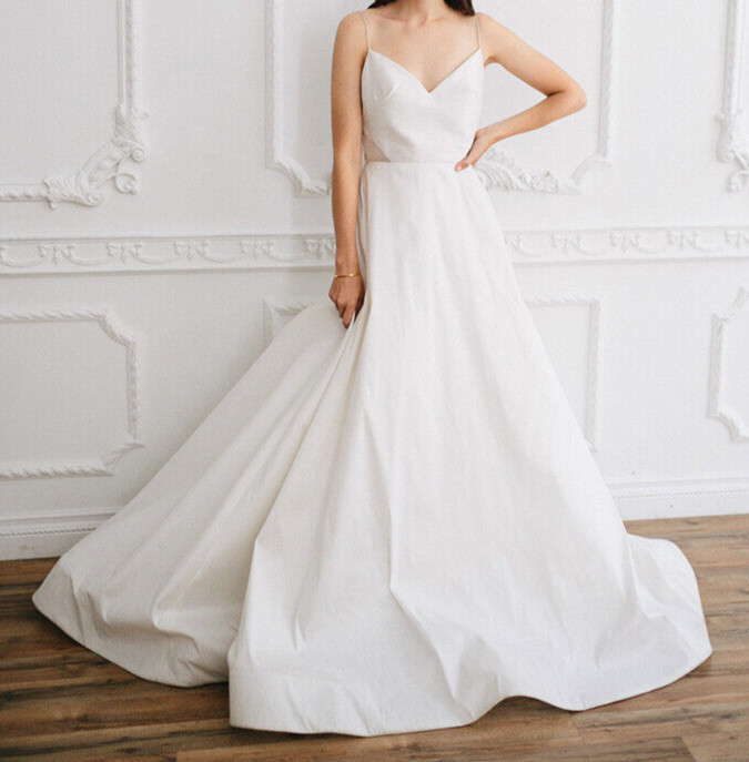 Louvienne Odette 2 Wedding Dress White Textured Satin Organza Modern Chic $2,950
