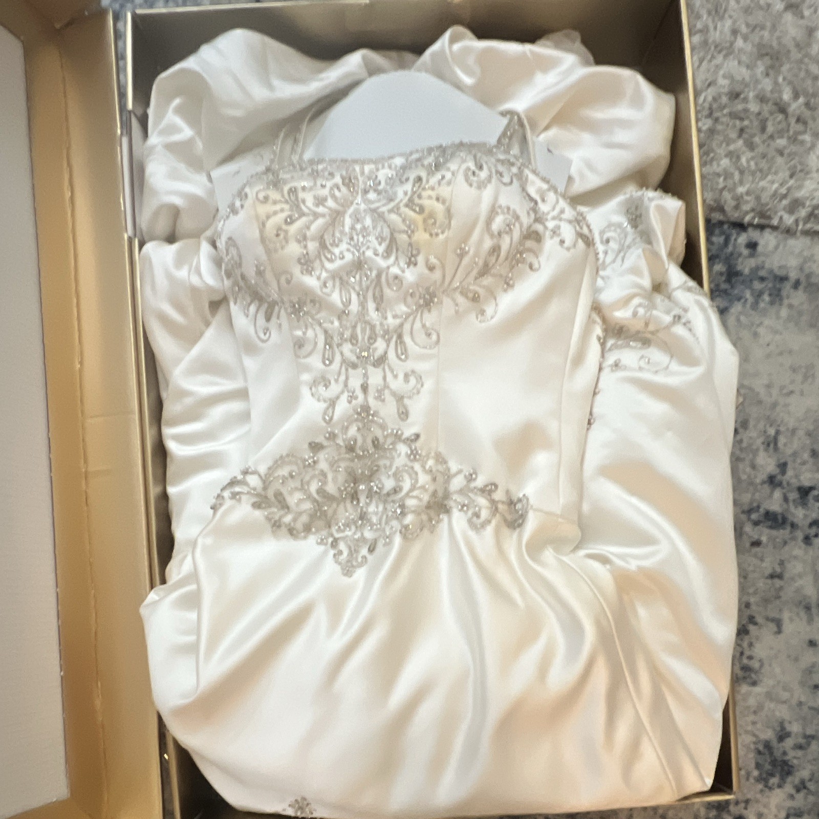 Essense of Australia Strapless Ivory Satin Ball Gown Wedding Dress Sz 10 Beaded