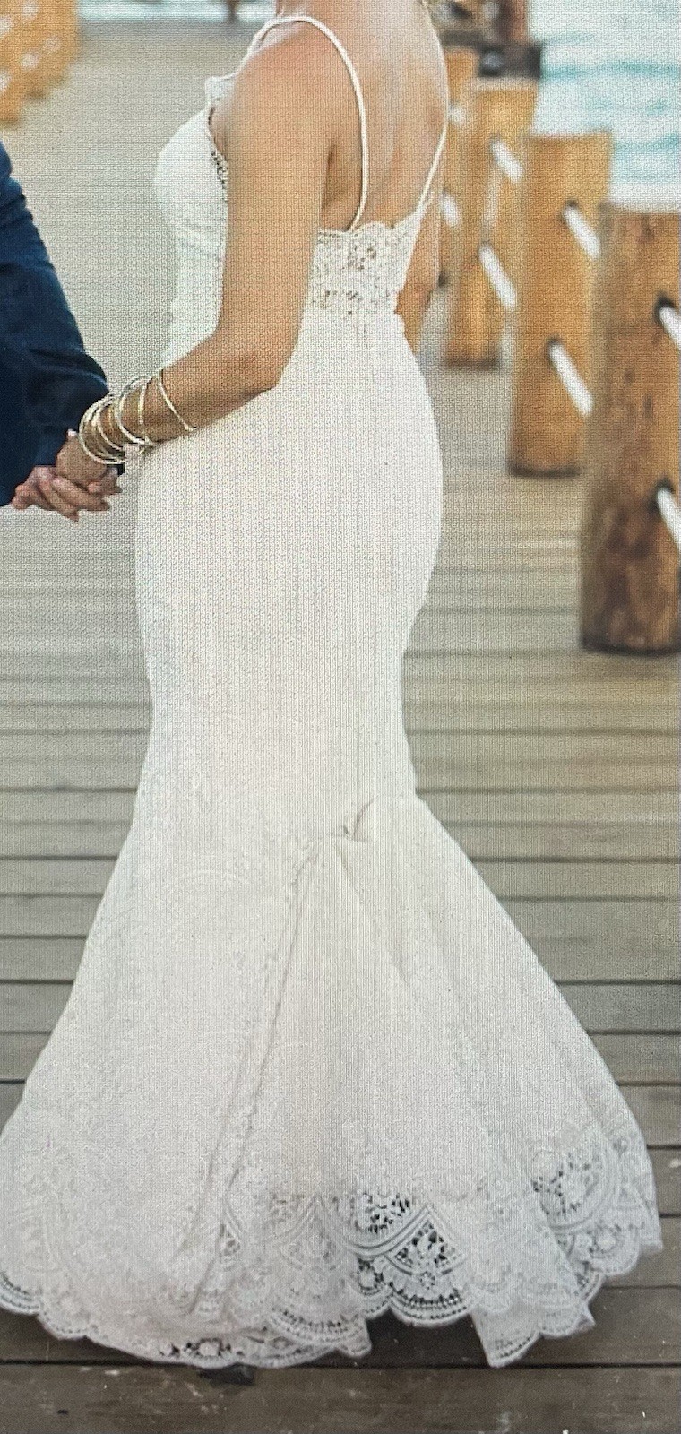 Ivory Lace Wedding Dress High Neck Thin Strap Backless Beach Boho Cottagecore