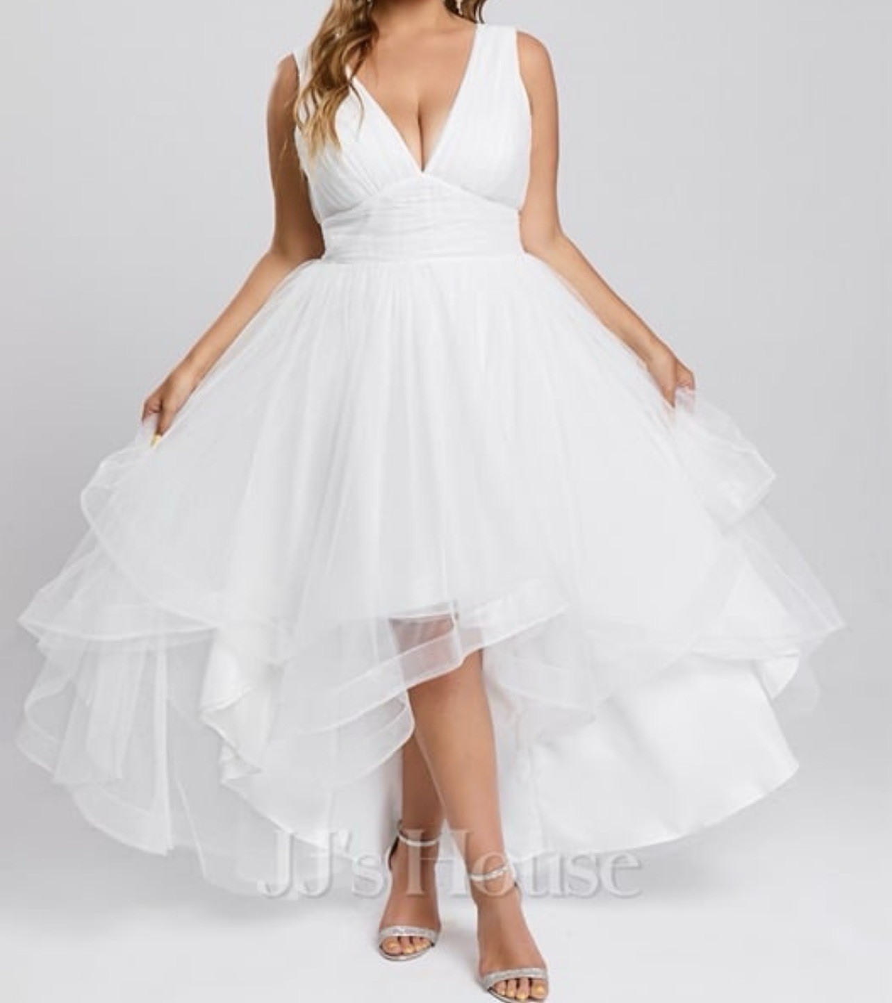 JJ’s House White Scoop Neck Tulle Lace Short Wedding Dress Custom Size 14