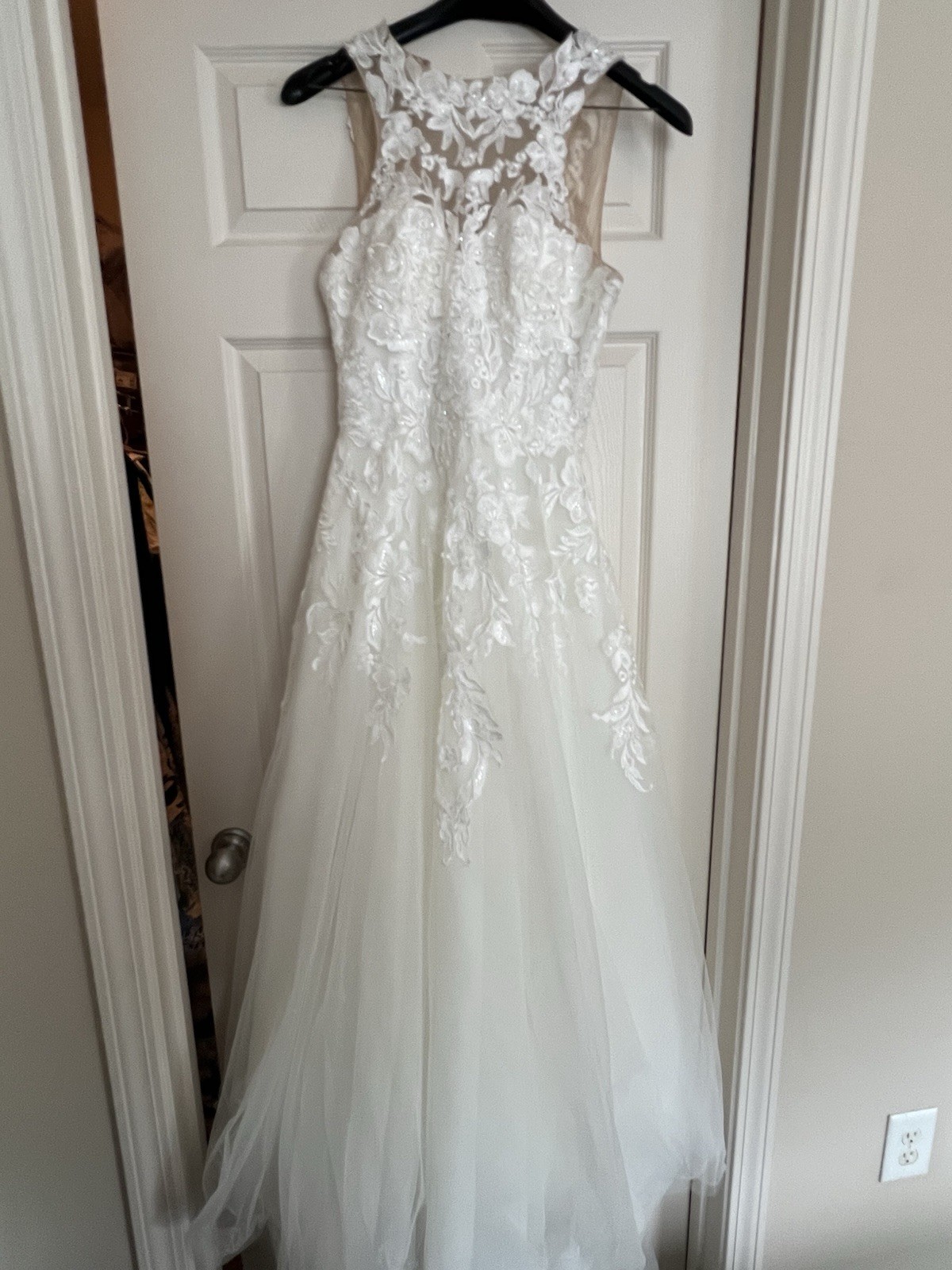 Oleg Cassini White Lace Sleeveless High Neck Wedding Dress