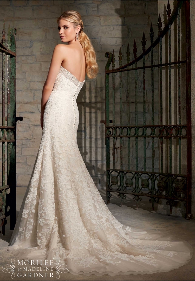 NEW Mori Lee Bridal Gown Wedding Dress 2705 Ivory Champagne A Line Lace Crystal