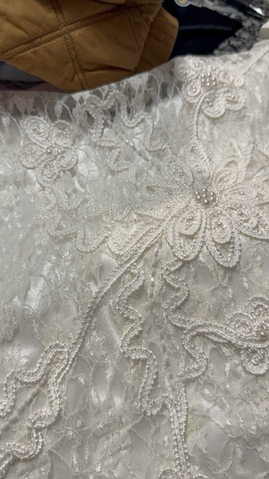 WEDDING BRIDE DRESS Lace Embellish Floral Ivory White Women S/M Embroidered