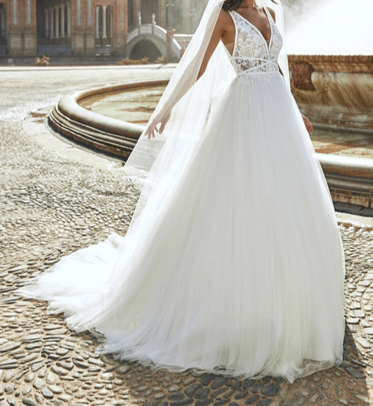 Marchesa Marisol Wedding Dress 12 Off-White Tulle Corset Lace Ballgown Modern