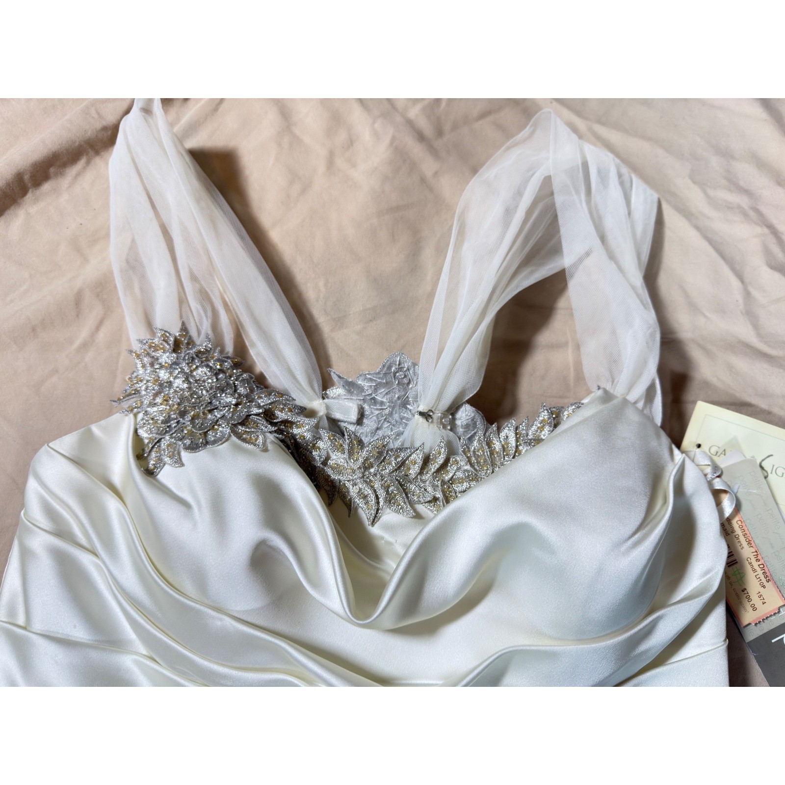 Galina Signature Wedding Dress Womens 10P Ivory Ruched Mermaid Beaded 7SPK472