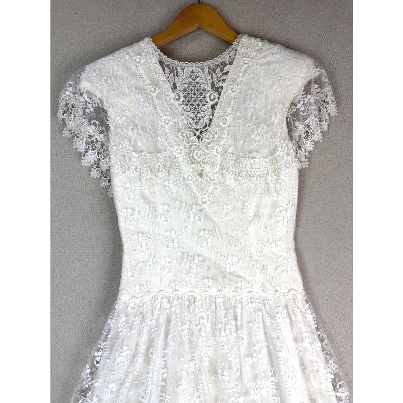 Scott McClintock White Floral Lace Midi Dress Short Wedding Vintage Full Skirt 6