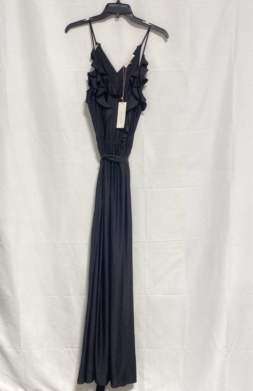Rebecca Taylor Women’s Black Strappy Back Gown Ruffle V-Neck Maxi Sz 4 NWT