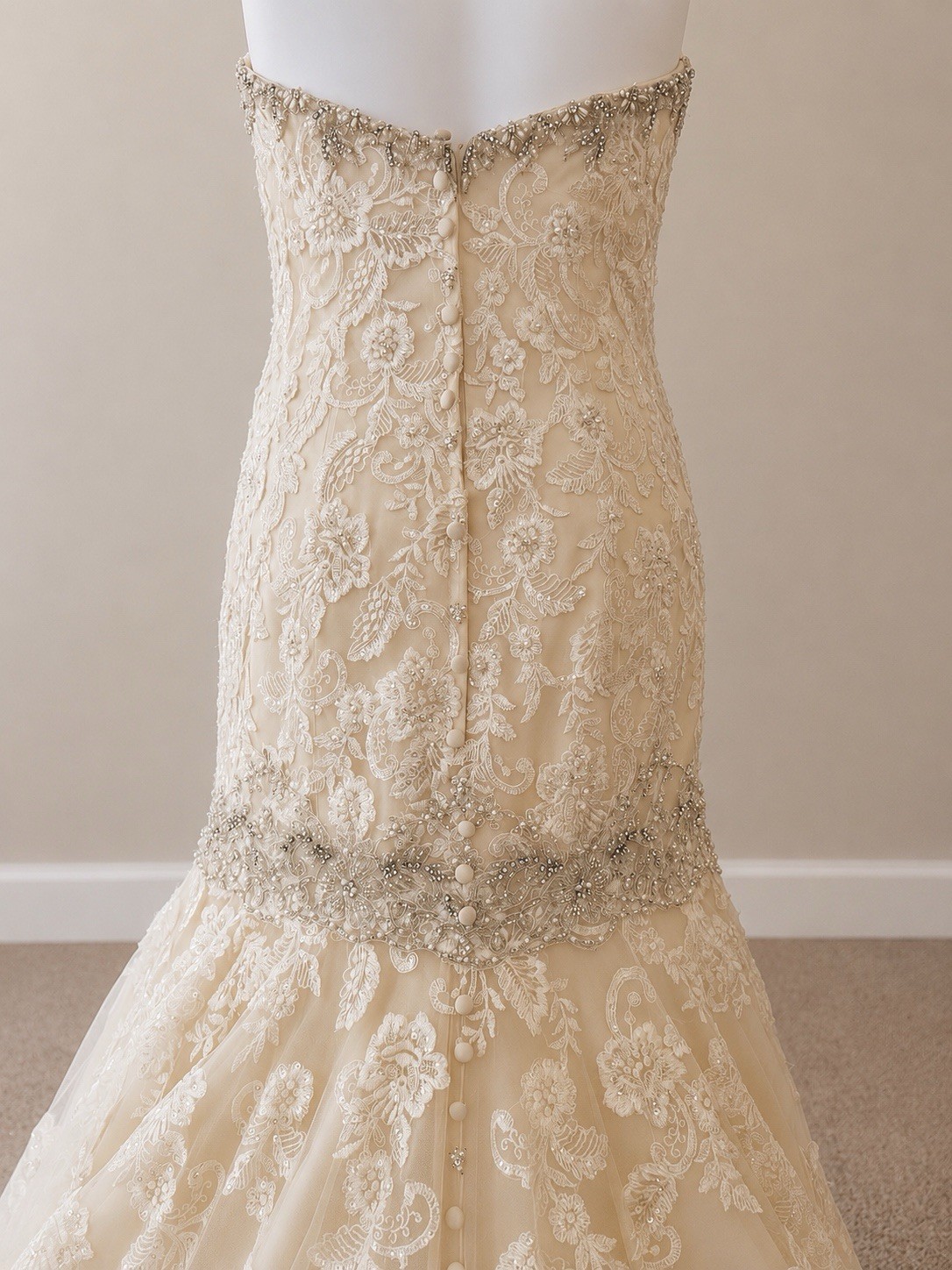 Allure Bridals Strapless Mermaid Wedding Dress Champagne Ivory Beaded Lace