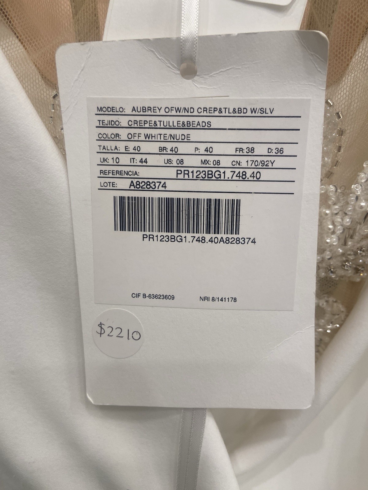 Pronovias Aubrey, Size 8, Off-white/Nude, Retail $2,210