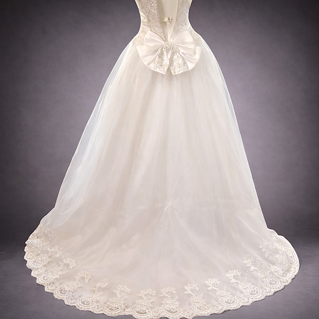 Vintage Beaded Lace Wedding Dress Sz 4 Bridal Set w/ Veil Headpiece & Petticoat