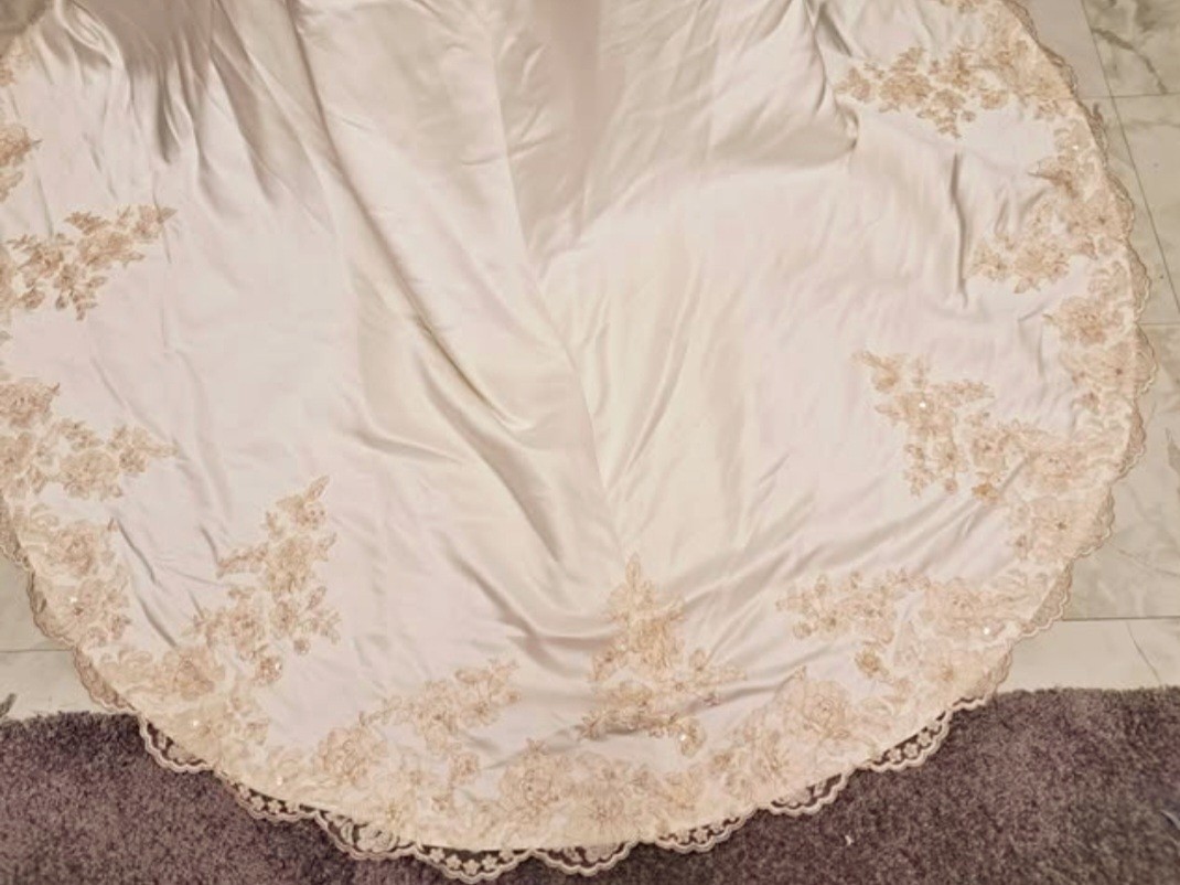 💖Vintage Davids Bridal Ivory Halter Neck Beaded Formal Wedding Dress Size-8