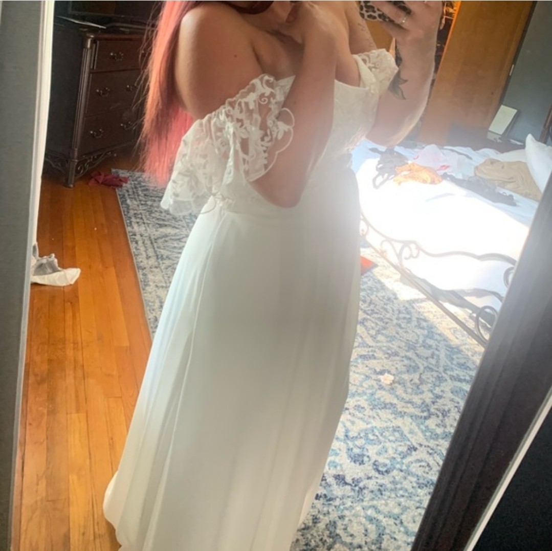 Morilee Madeline Gardner Ivory Off-Shoulder Sweetheart Lace A-Line Boho Gown