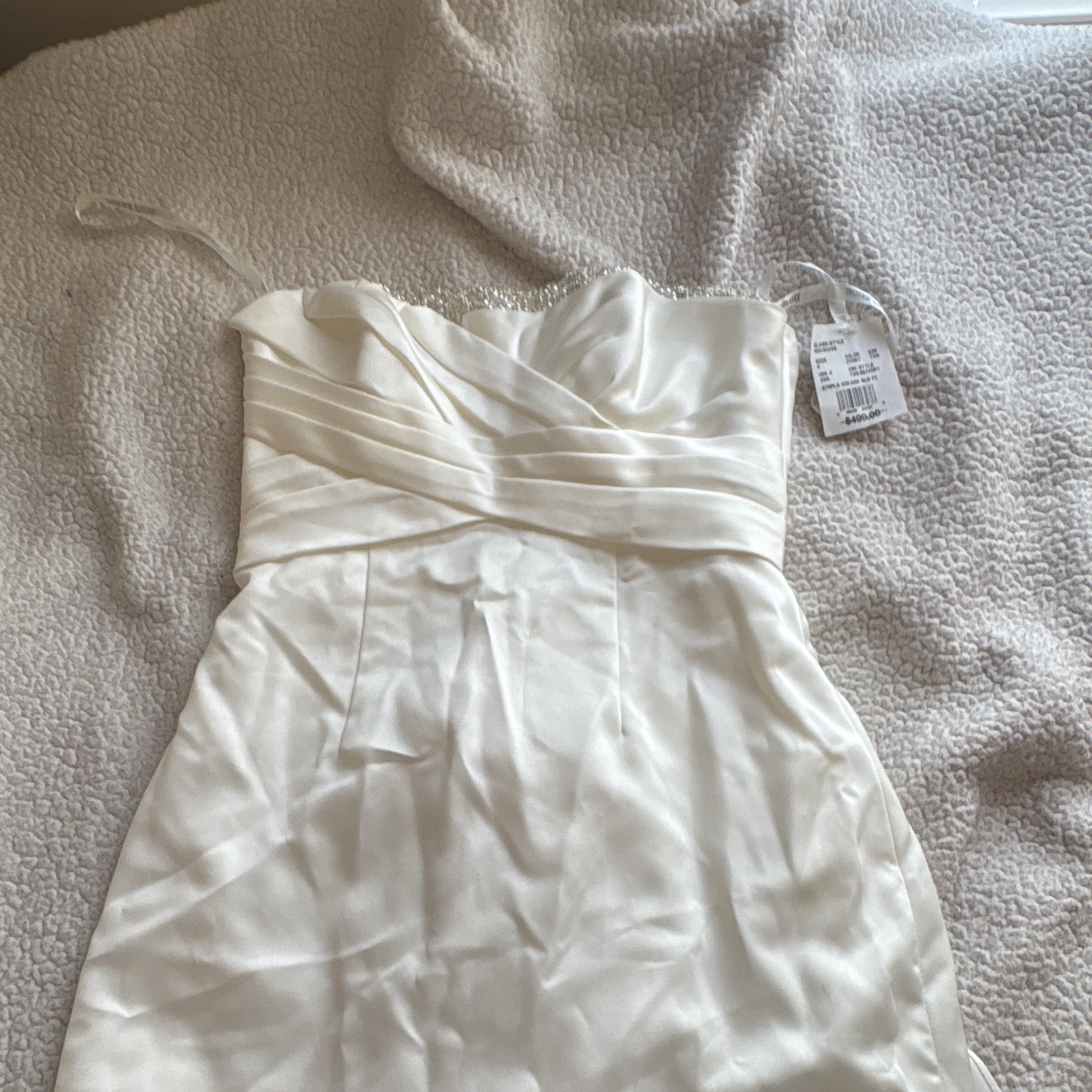 David’s Bridal Strapless Ivory Mikado A-Line Full-Length Ruching Dress 4