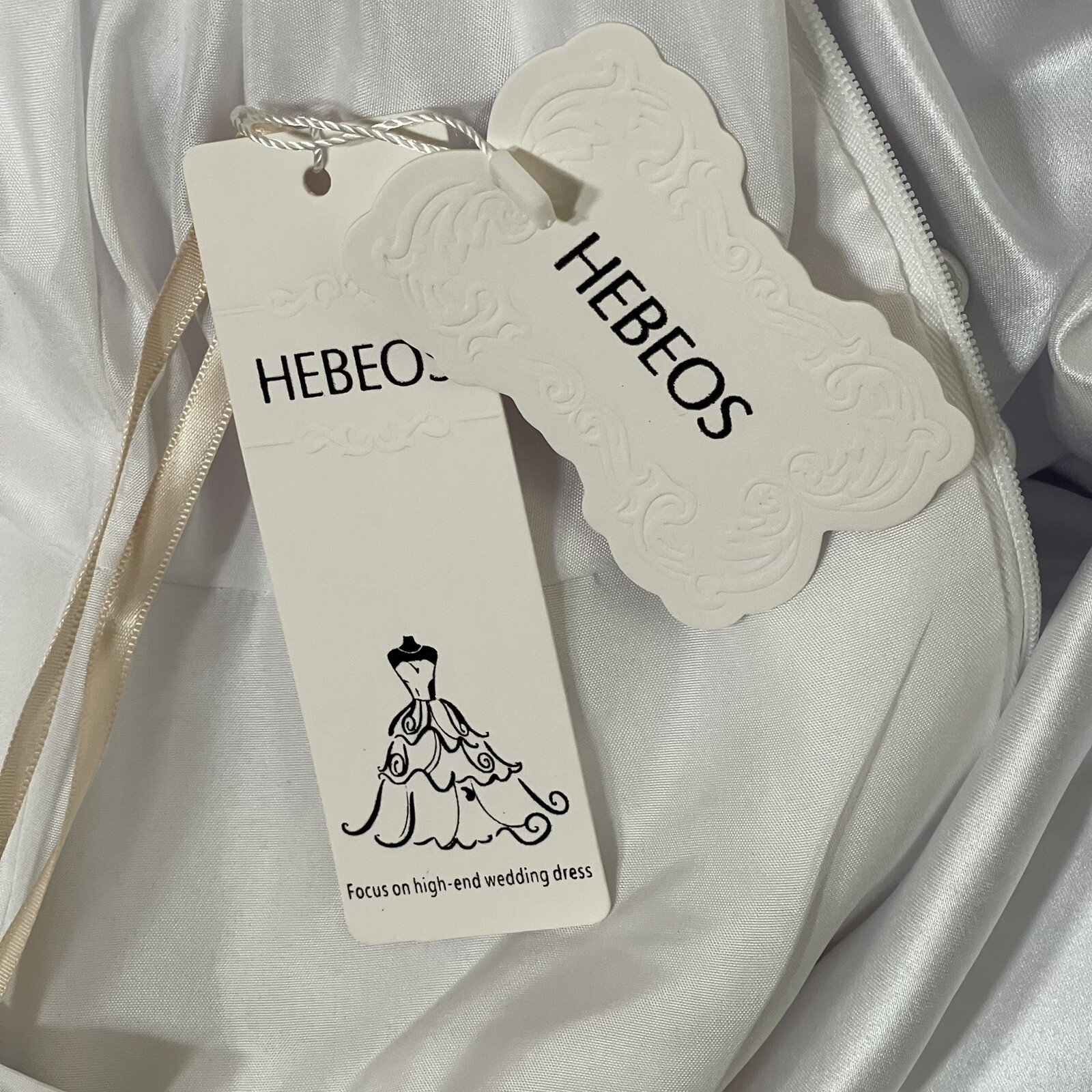 NWT Hebos White Satin w/Lace Overlay Satin Buttons Long Sleeve Wedding Dress