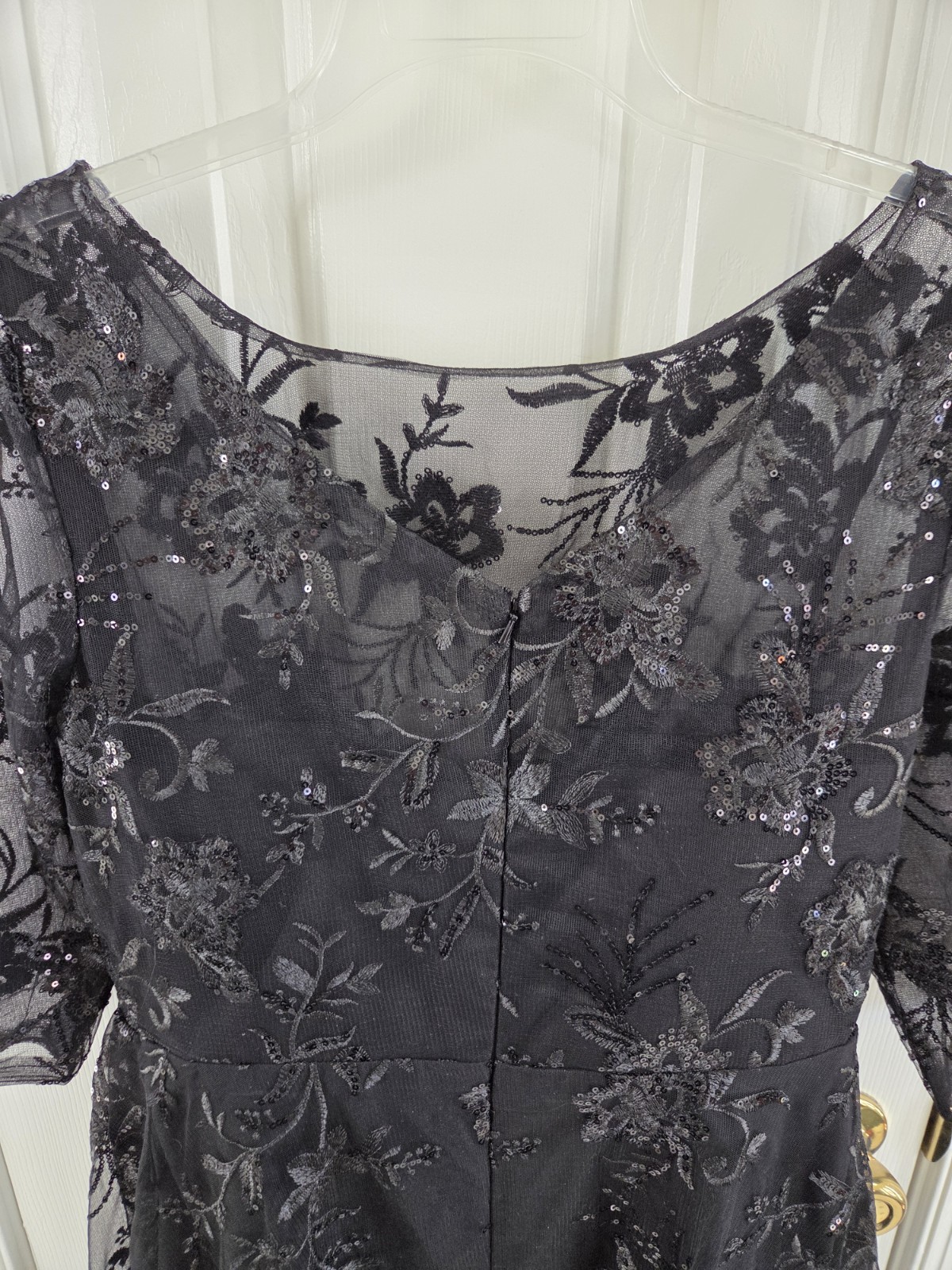 Brand New Size 12 Black A-line Sequin Lace Knee Length Dress Built In Bra Lining