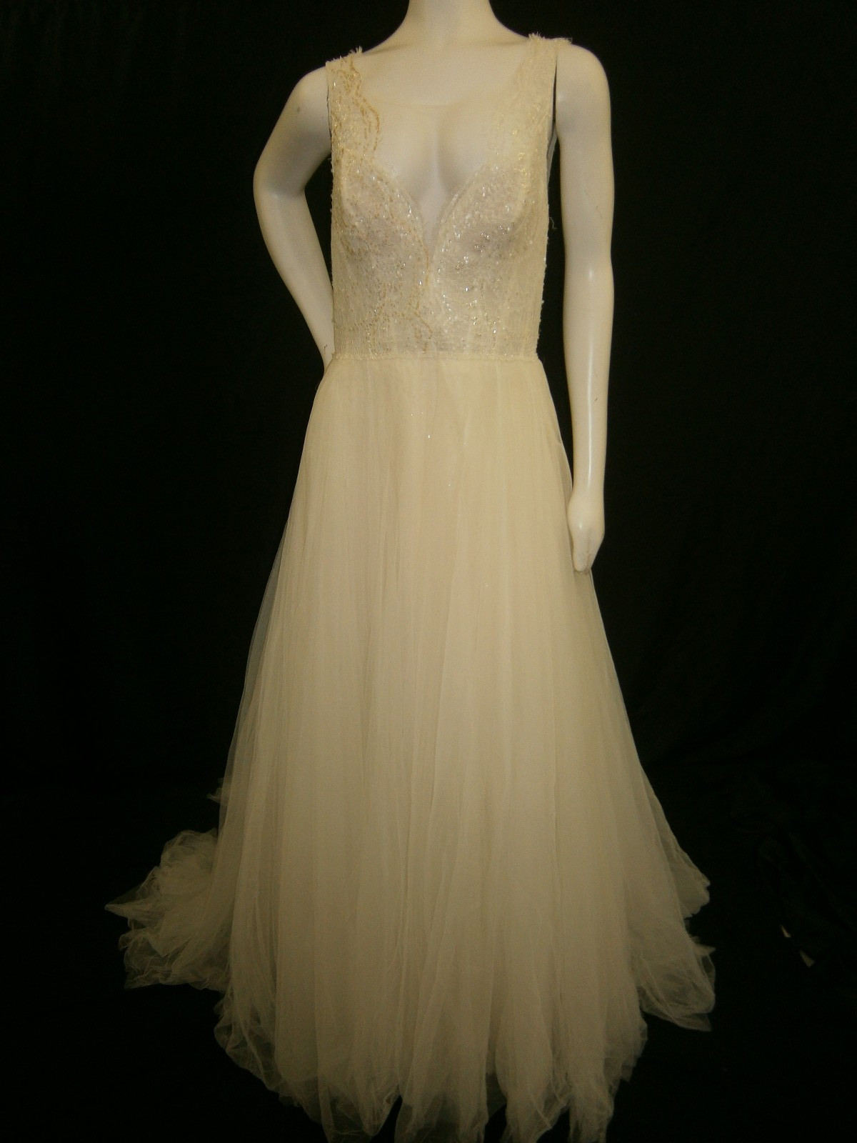 Watters Bridal 68405B Wedding Dress 10 Ivory A-Line Net Shimmer Lace Illusion