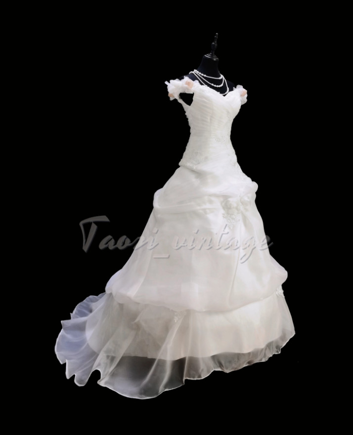Vintage Princess White Ruffles Wedding Dresses witn Pink Flowers Bridal Gowns