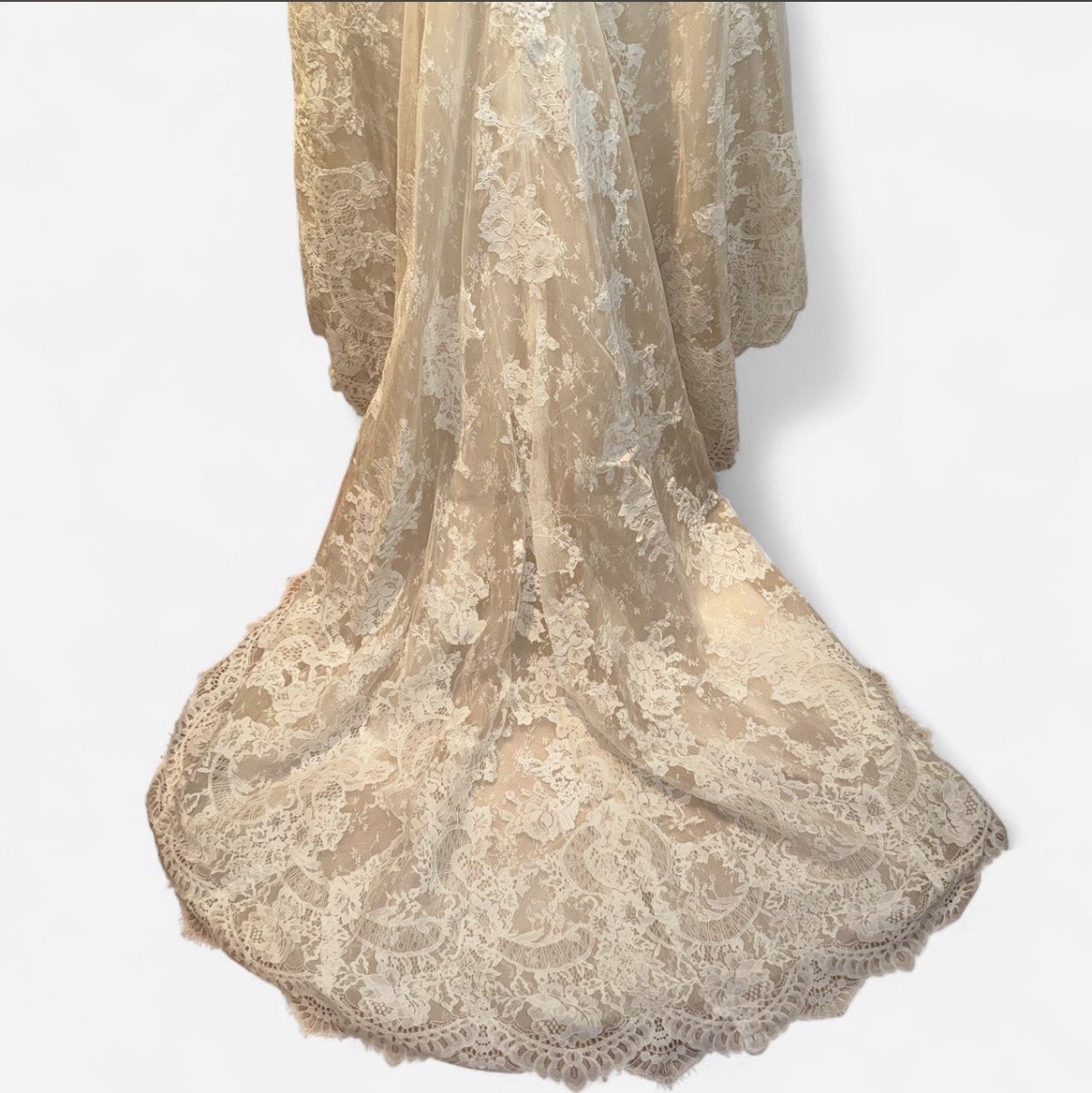 Pronovias Lesley Size 12 Off-White/Beige Lace Mermaid Train Sweetheart