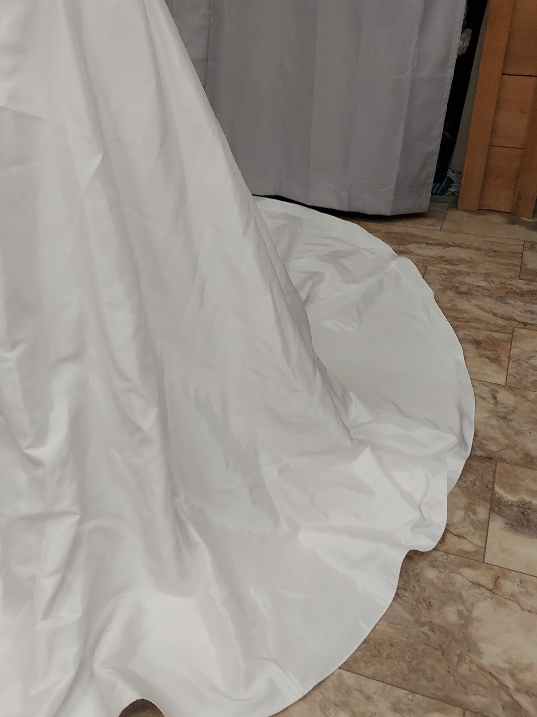 Eden Bridal White Pearl Beaded Gem Cementrical Train Adjustable Lace Down Back