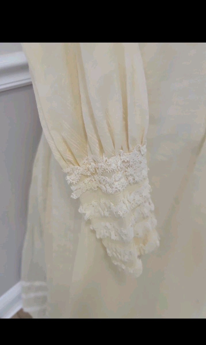 VTG Edwardian Revival Wedding Dress – High Neck Lace Long Sleeve Prairie Gown W6