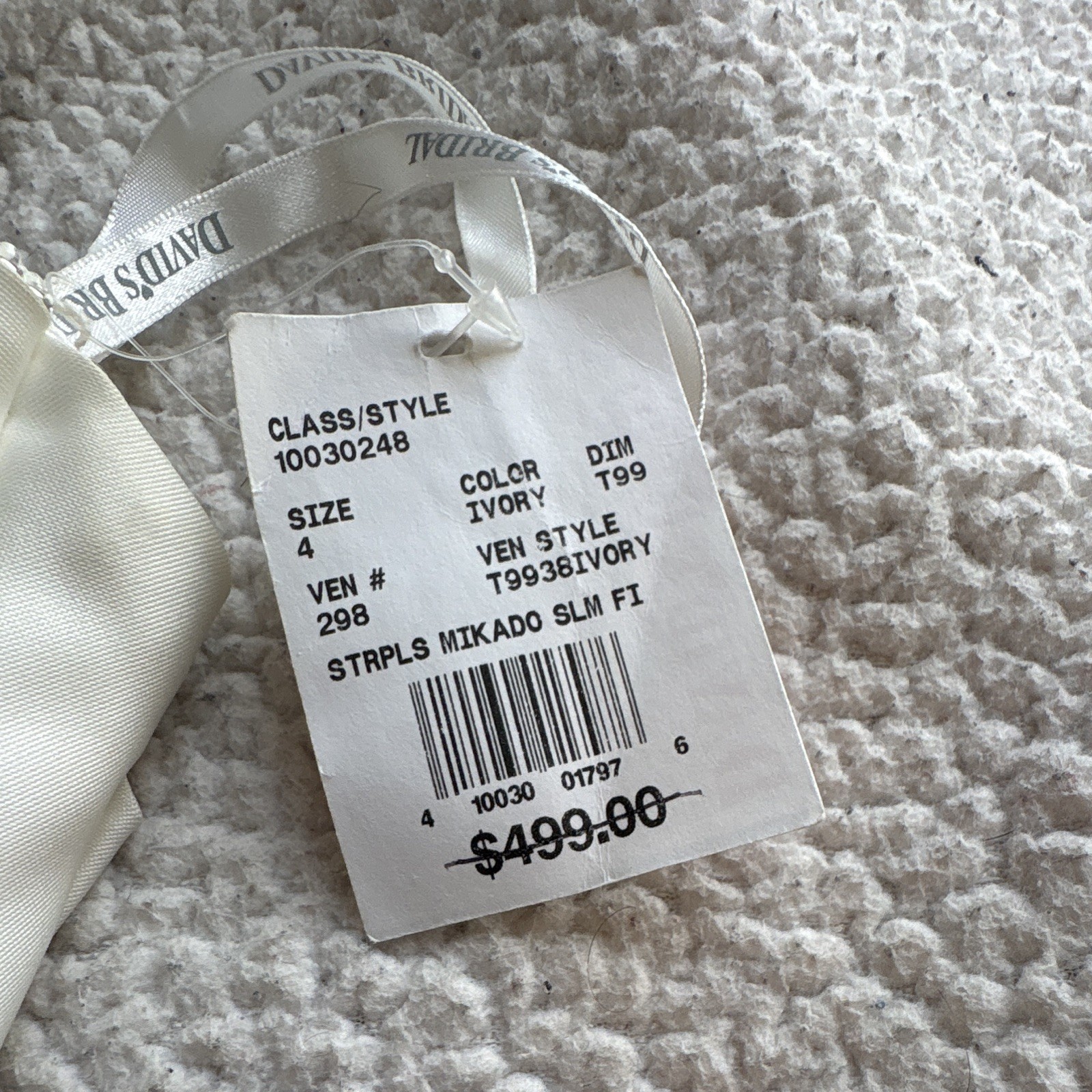 David’s Bridal Strapless Ivory Mikado A-Line Full-Length Ruching Dress 4